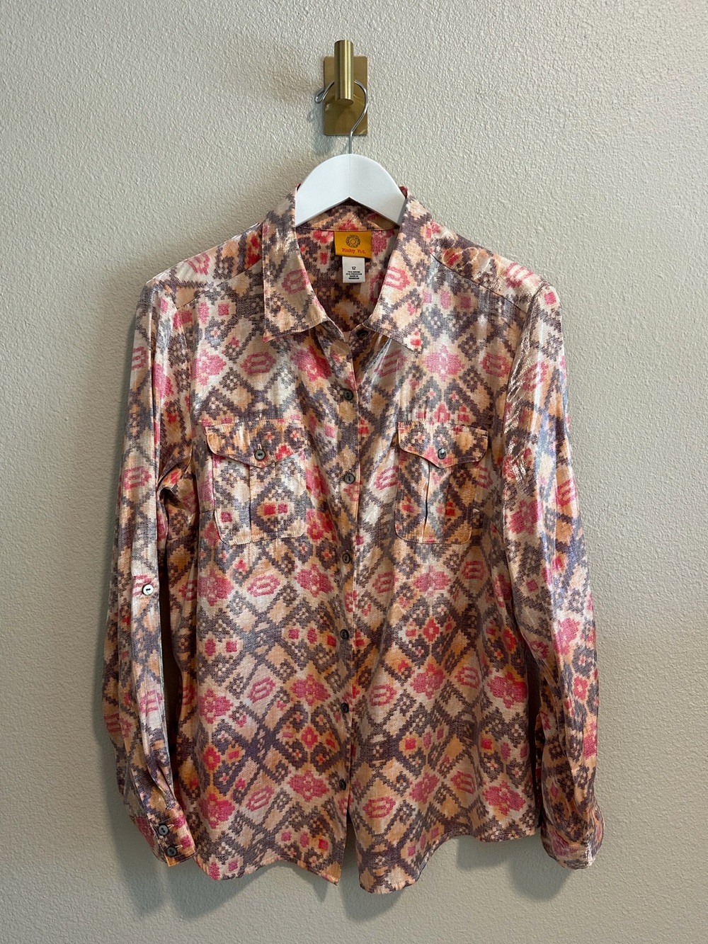 ☀️ RUBY RD. Southwest Metallic Button-Up Shirt